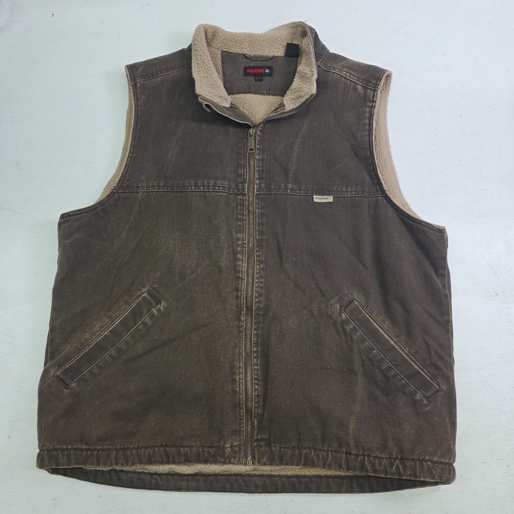 Wolverine Distressed‎ Brown Sherpa Lined Canvas Work Vest Mens XL Western Rugged